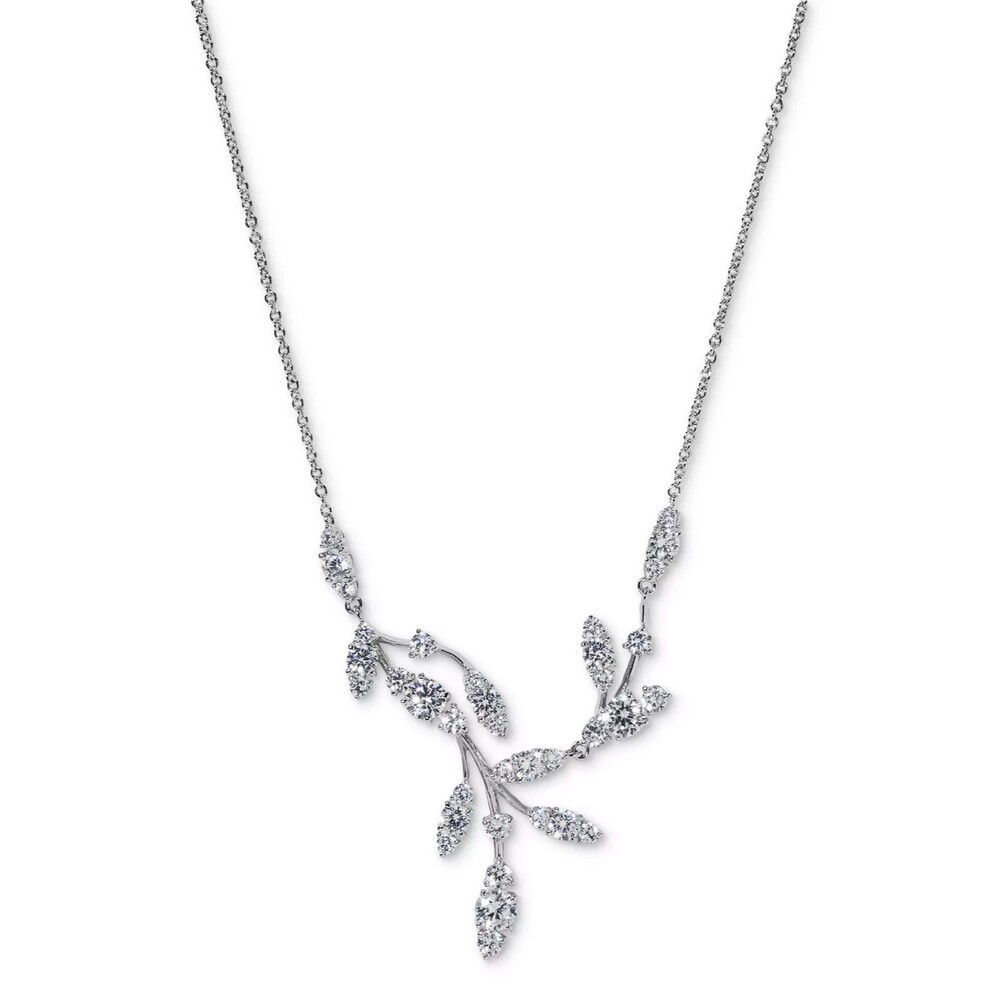 Eliot Danori Silver-Tone Cubic Zirconia Curved Vine Statement Necklace 16” + 2”